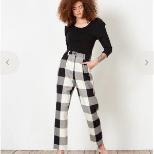 Mara Hoffman Dita Pant in Black/Cream Ensenada Plaid. Size 12
